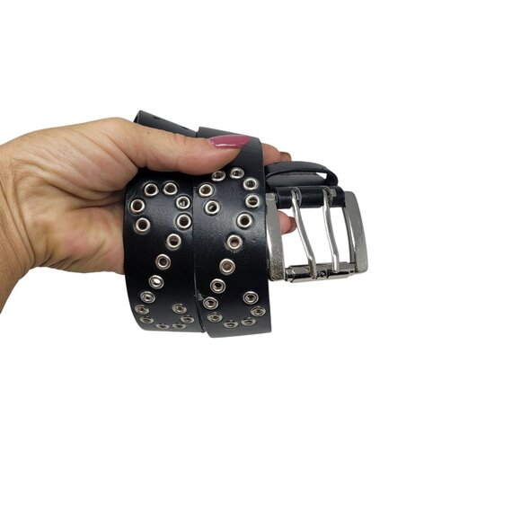 L.E.I. Black Double Grommet Belt Sz L Leather Lined‎ Studded Punk Emo Steampunk main image 6